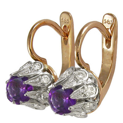 Russian style Diamond Amethyst tulpan Earrings #E1264