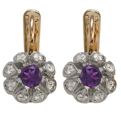 Russian style Diamond Amethyst tulpan Earrings #E1264