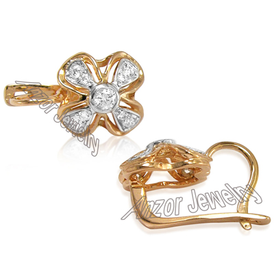 Russian Style Genuine Diamonds Earrings 18k Gold #E1266 Russian Style Genuine Diamonds Earrings 18k Gold #E1266