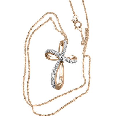 14k Rose Gold Cross Diamond Pendant with Chain P915 14k Rose Gold Cross Diamond Pendant with Chain P915