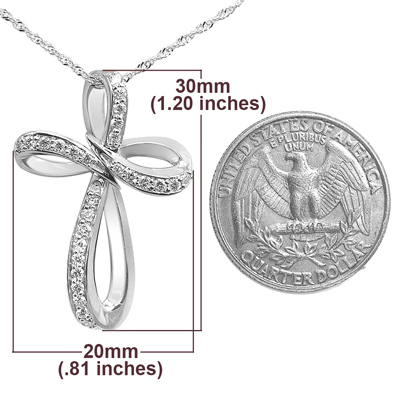 14k White Gold Cross Diamond Pendant with Chain P917