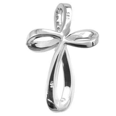 14k White Gold Cross Diamond Pendant with Chain P917