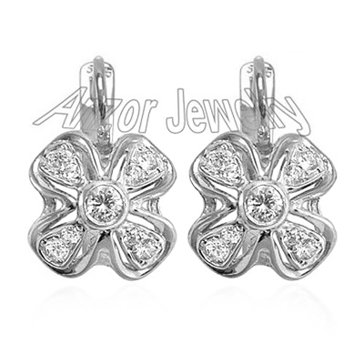 Russian Style Genuine Diamonds Earrings 14k Gold #E1273