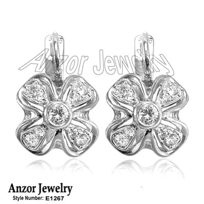 Russian Style Genuine Diamonds Earrings 14k Gold #E1267