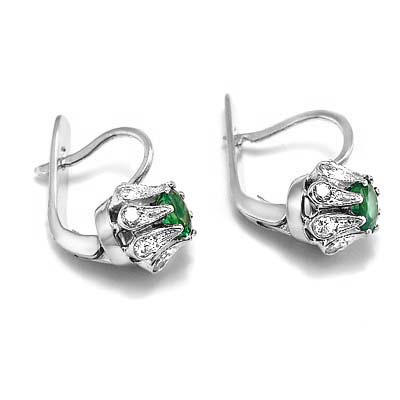 Russian Style Emerald Diamond Earrings 585 E1268 Russian Style Emerald Diamond Earrings 585 E1268