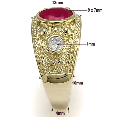 Men's 14k Sapphire Ruby Diamonds Three-Stones Ring R1856