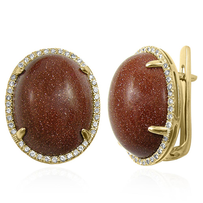 14k Gold Pave Setting Diamond Gold Stone Earrings E1284