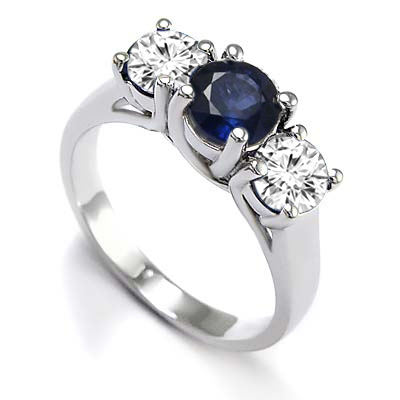 Sapphire Diamond Three Stone Ring 14k R1883