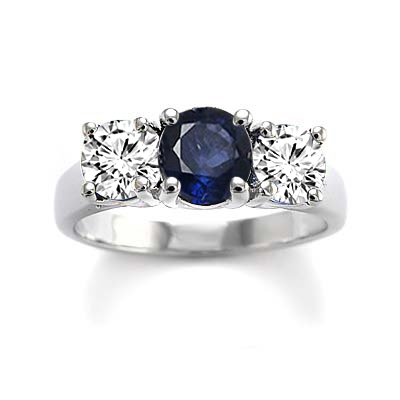 Sapphire Diamond Three Stone Ring 14k R1883