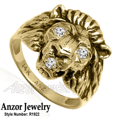 Men's Lion Ring 14 yellow gold antique finish R1922