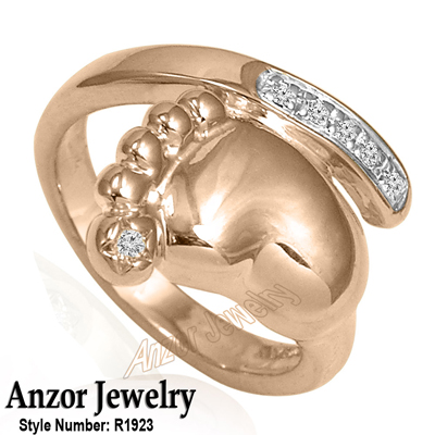14k diamond Gold Ring Human Feet Ring R1923