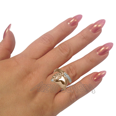 14k diamond Gold Ring Human Feet Ring R1923