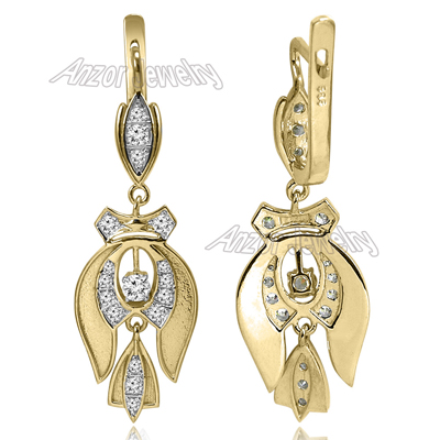 Russian Style Genuine Diamond Earrings in 14k E1348