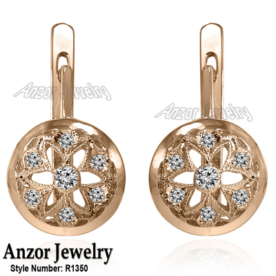 14k Rose Gold Diamond Earrings Russian Jewelry E1350