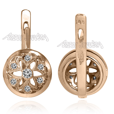 14k Rose Gold Diamond Earrings Russian Jewelry E1350