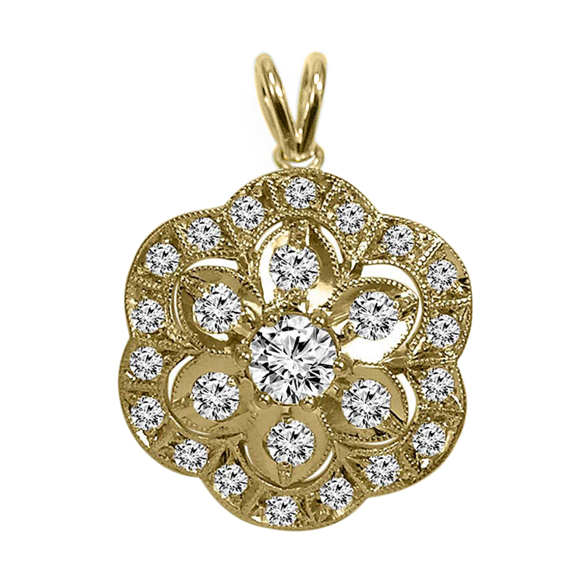 14K Yellow Gold Diamond Russian Style Pendant P935
