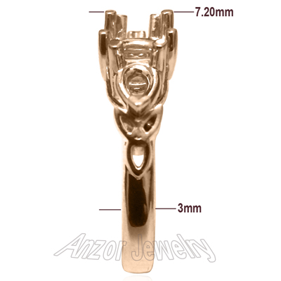 14k Solid Rose Gold three stone celtic Ring Settin R1934