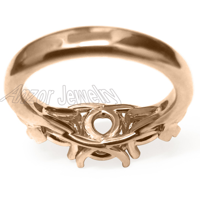 14k Solid Rose Gold three stone celtic Ring Settin R1934