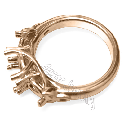 14k Solid Rose Gold three stone celtic Ring Settin R1934