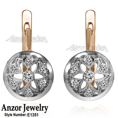 14k Gold Diamond Earrings Russian Jewelry E1351