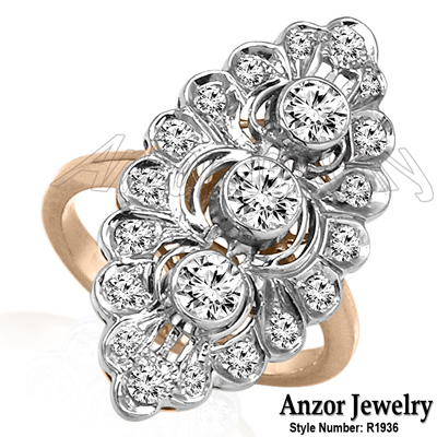 Russian Style 14k Rose & White Gold Diamond Ring R1936