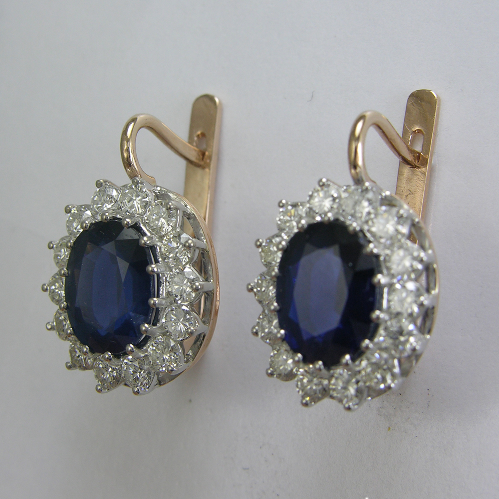 Russian Style Sapphire & Diamond Earrings 585 E1361