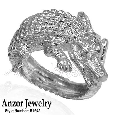 Men's Crocodile Ring 14k White Gold R1942