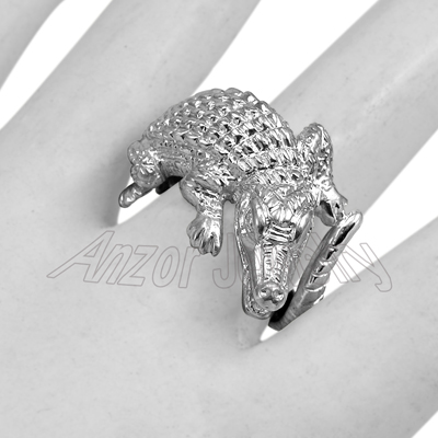 Men's Crocodile Ring 14k White Gold R1942