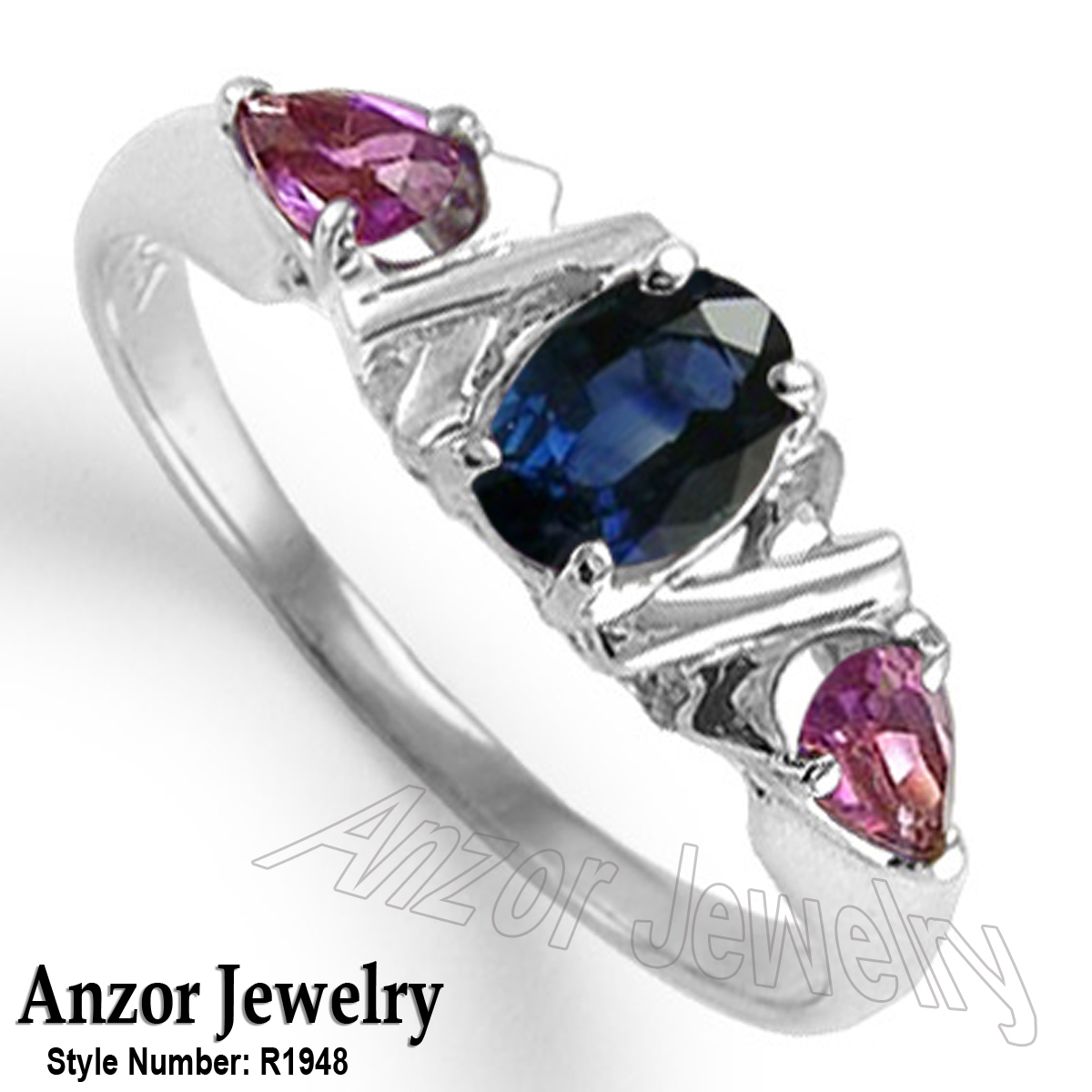 14k Solid White Gold Three-Stone Ring R1948 14k Solid White Gold Three-Stone Ring R1948