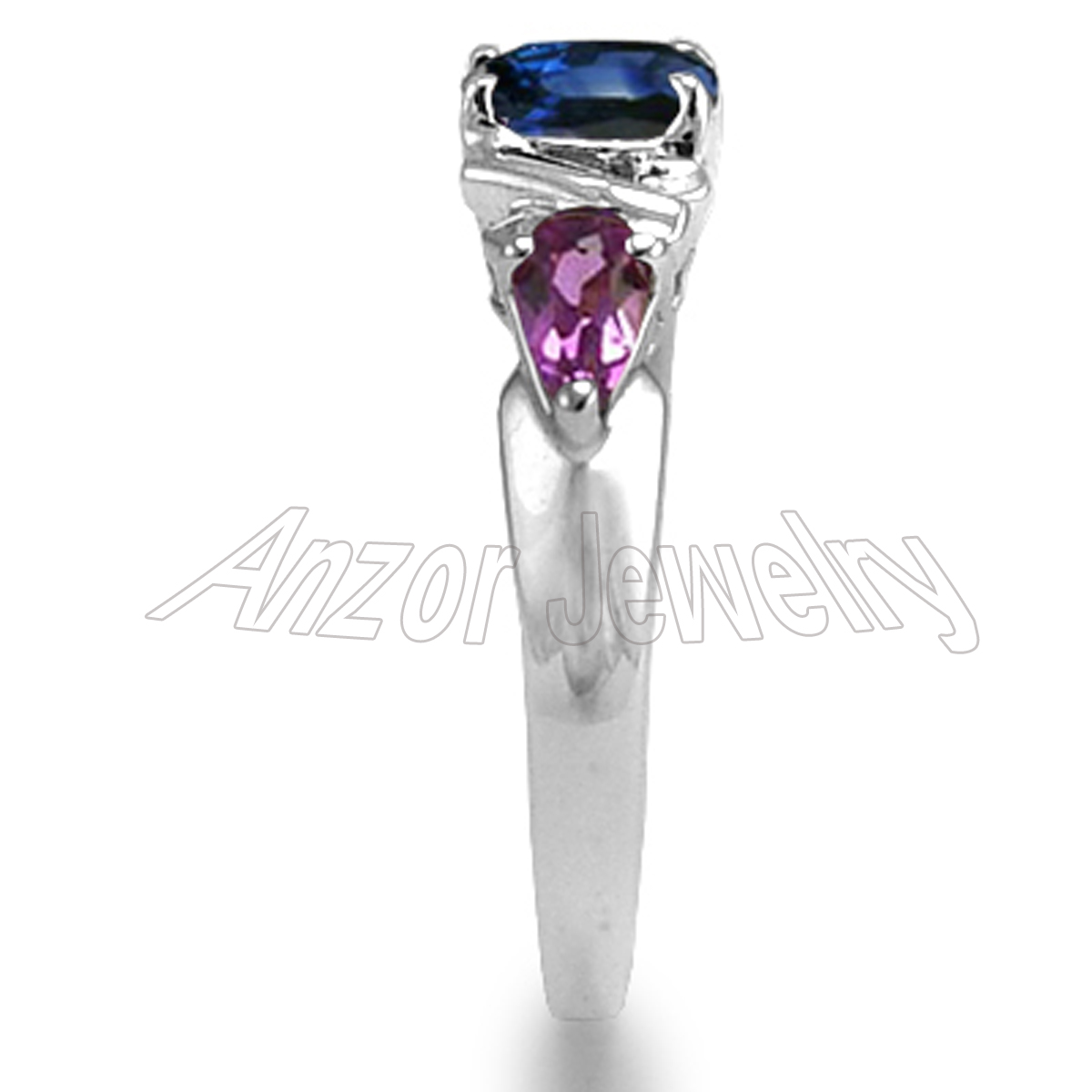 14k Solid White Gold Three-Stone Ring R1948 14k Solid White Gold Three-Stone Ring R1948