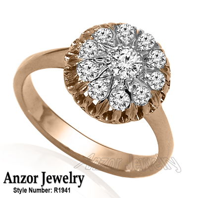 Russian Style 14k Rose & White Gold Diamond Ring R1941
