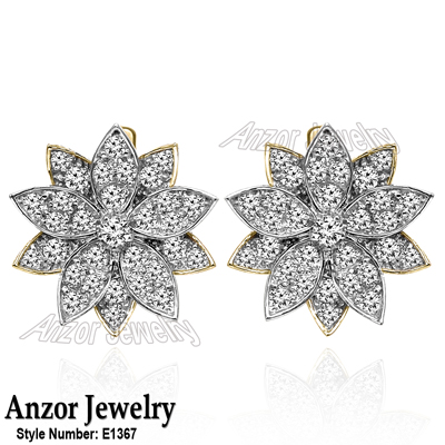 14k Gold Diamond Earrings Russian Jewelry E1367