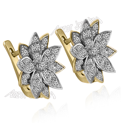 14k Gold Diamond Earrings Russian Jewelry E1367