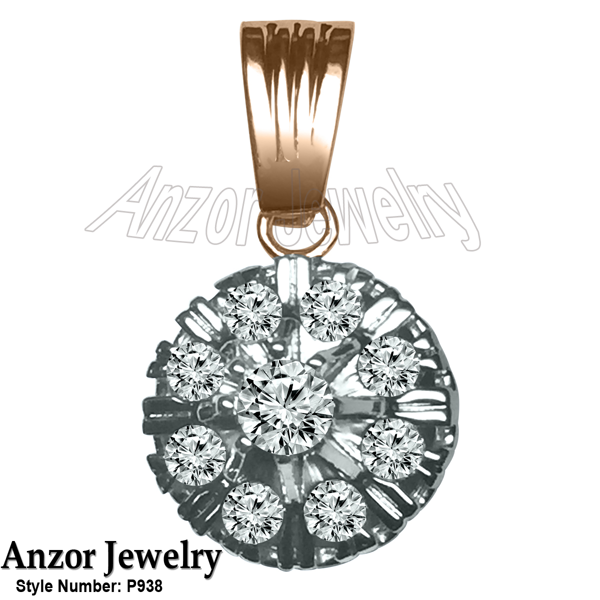 14K Two-Tone Gold Diamond Russian Style Pendant P938