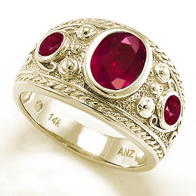 14k solid Gold Genuine Ruby Men's Ring #R1976