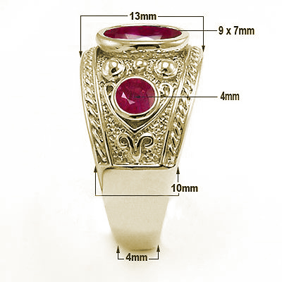 14k solid Gold Genuine Ruby Men's Ring #R1976