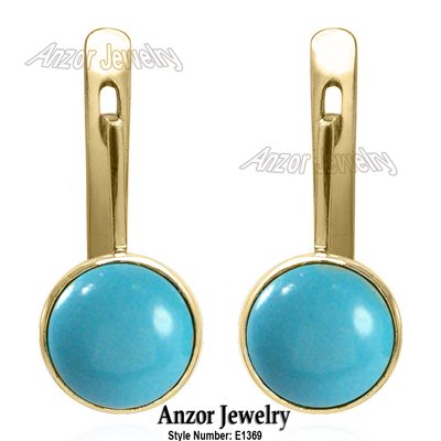 14k Gold Blue Turquoise Leverback Earrings E1369 14k Gold Blue Turquoise Leverback Earrings E1369