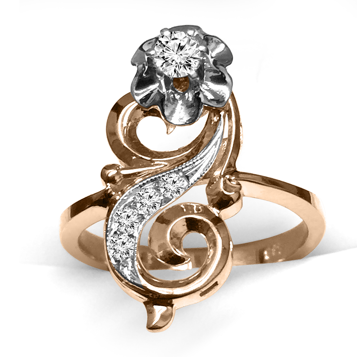 Russian Style decorative Diamond Ring 14K Gold  #R1950