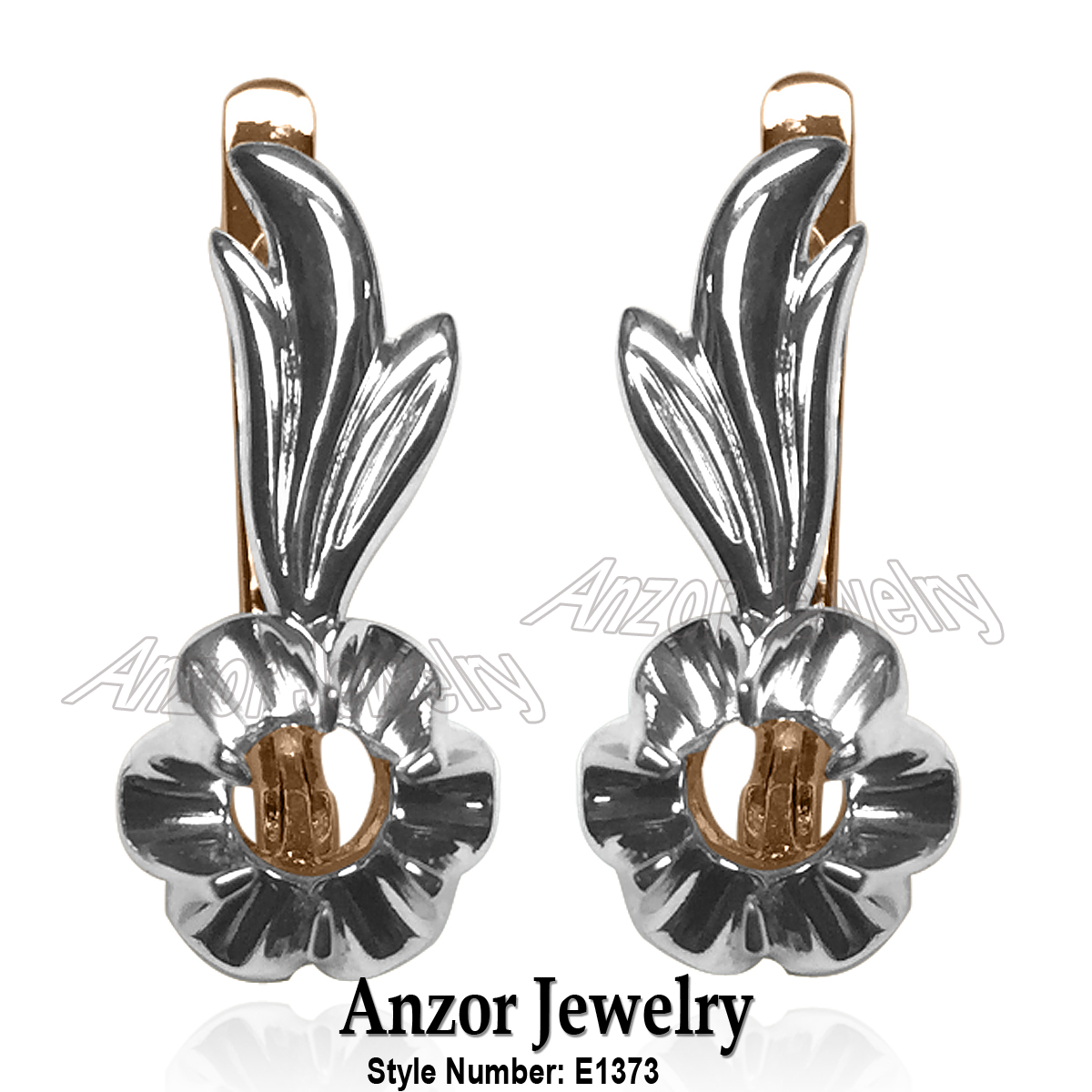 14k Gold Russian Semi-Mount Earrings E1373 14k Gold Russian Semi-Mount Earrings E1373