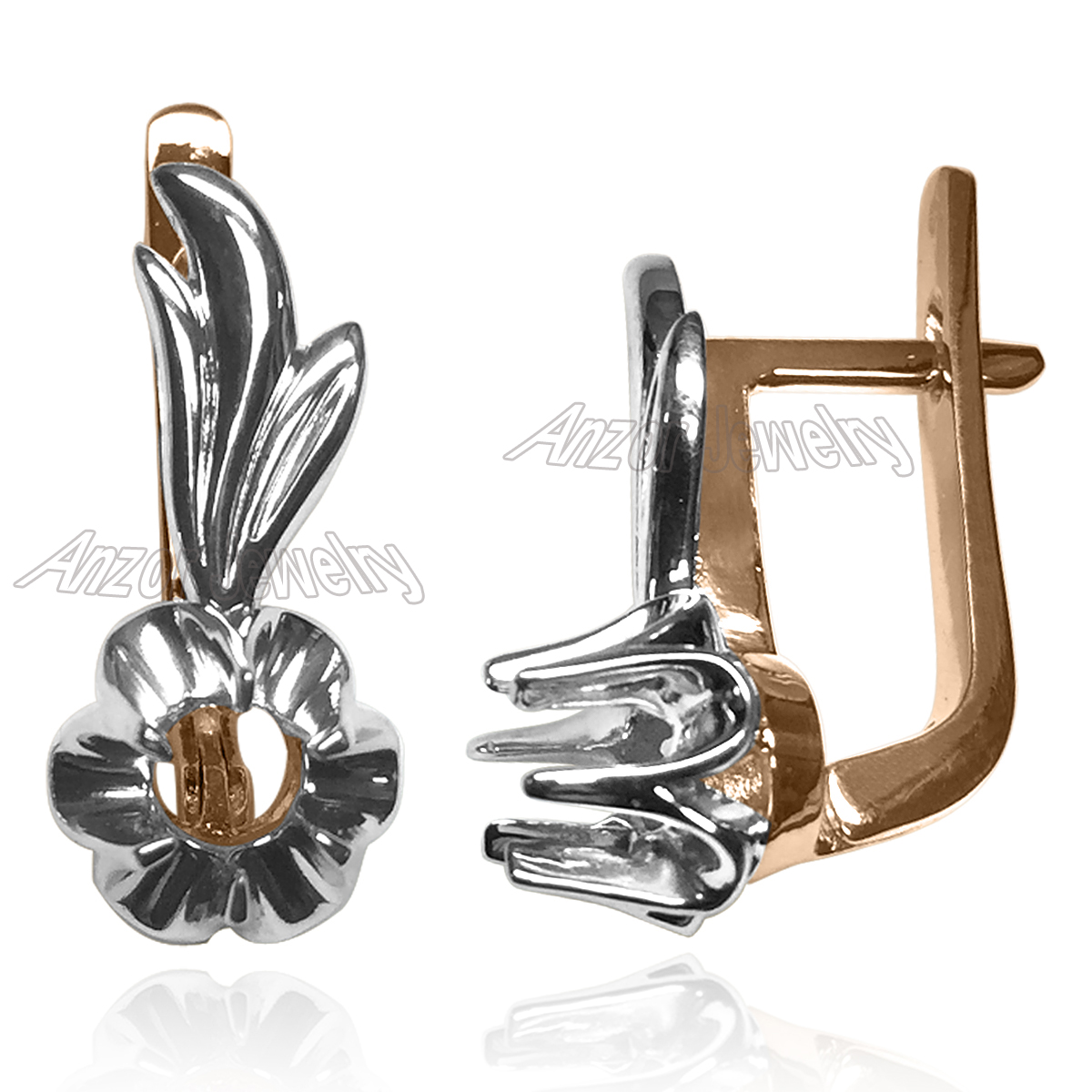 14k Gold Russian Semi-Mount Earrings E1373 14k Gold Russian Semi-Mount Earrings E1373