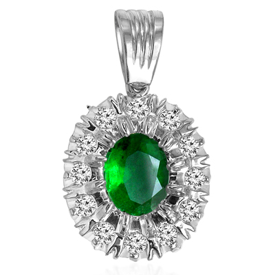 Russian Emerald Diamond Pendant in 14k P922