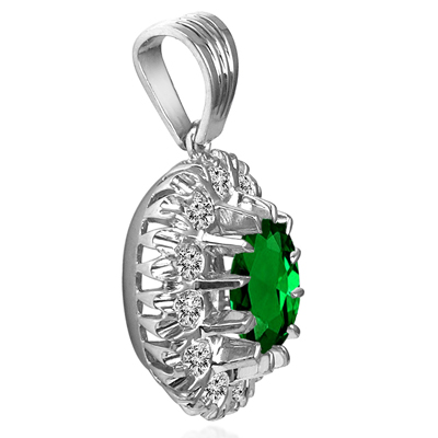 Russian Emerald Diamond Pendant in 14k P922