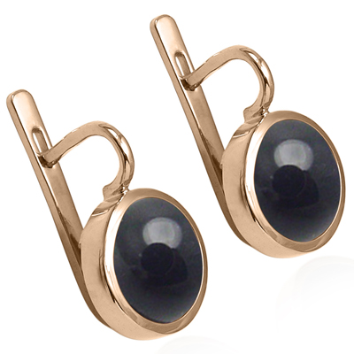 14k Solid Gold Black Onyx Russian Style Earrings E1302
