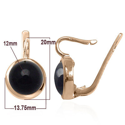 14k Solid Gold Black Onyx Russian Style Earrings E1302
