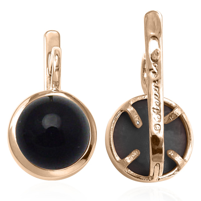 14k Solid Gold Black Onyx Russian Style Earrings E1302