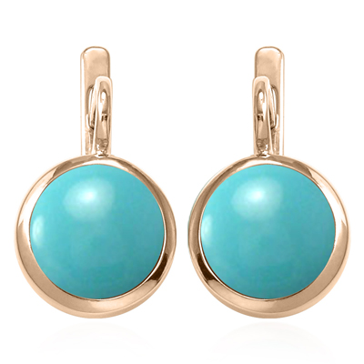 14k Solid Gold Turquoise Russian Style Earrings E1305