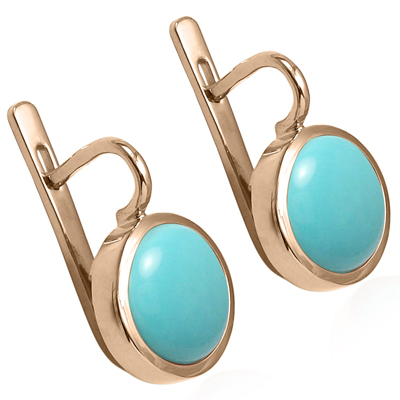 14k Solid Gold Turquoise Russian Style Earrings E1305