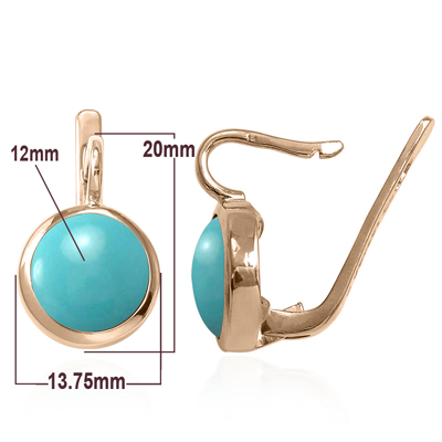 14k Solid Gold Turquoise Russian Style Earrings E1305