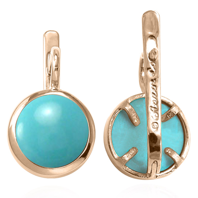 14k Solid Gold Turquoise Russian Style Earrings E1305