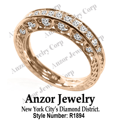Pave-Set Diamond Wedding Ring in 14k Rose Gold R1894